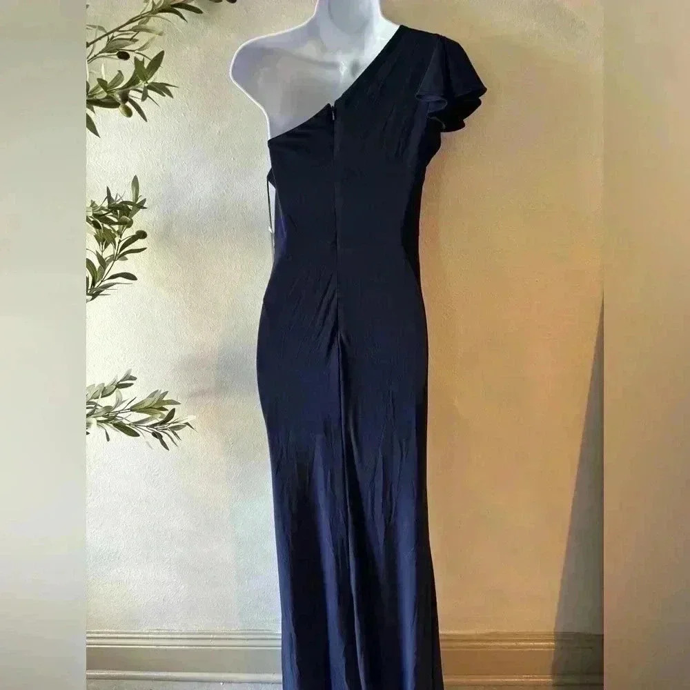 Mac Duggal‎ Ruffled One-Shoulder Draped Column Gown - Picture 4 of 8